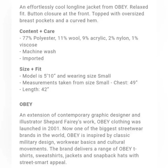 OBEY Blue Plaid Emile Brushed Longline Shacket Jacket - Picture 8 of 8